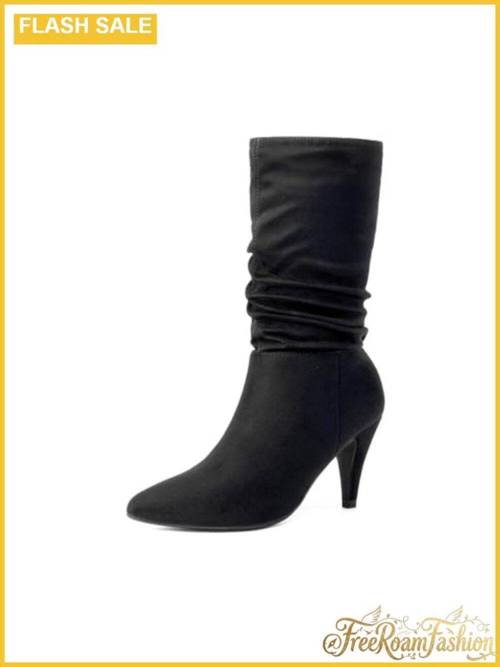 Women's Pointed Toe Mid Calf Slouchy Boots Faux Suede Stiletto Heel